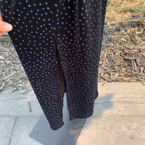 Vintage 90s Y2K Velvet Maxi Slip Dress Glitter Side Slit Stretch - Picture 9 of 16